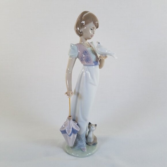 LLadro 7611 Summer Stroll Figurine 9" Girl Cat Dove Porcelain Retired Mint - Picture 1 of 14